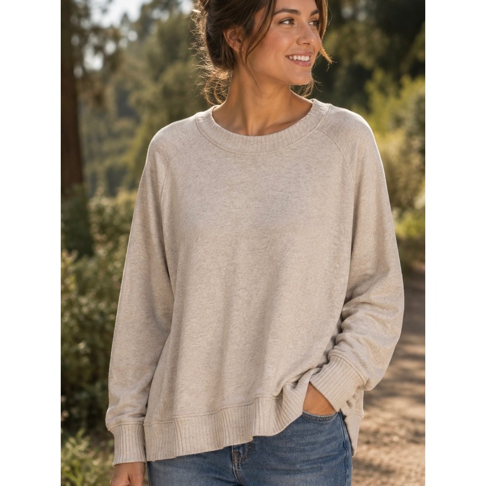 Aerie Oatmeal Beige Oversized Crew Neck Sweatshirt Large Ribbed Raglan Pullover